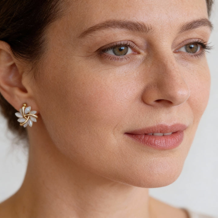 Kolczyki Płatki Opal Złoto