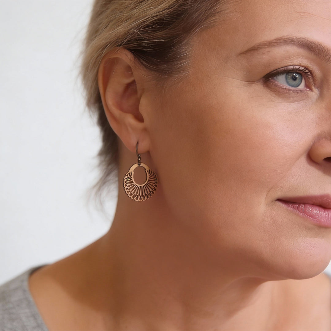 Kolczyki Rękodzielnicze Mandala Drewno