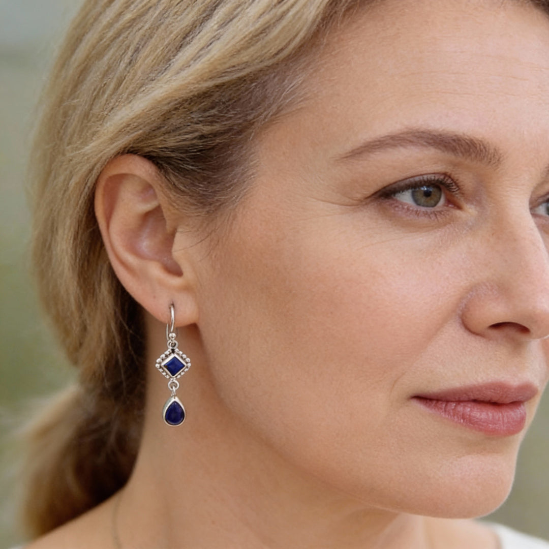 Kolczyki Srebro Kamień Niebieski Kryształ