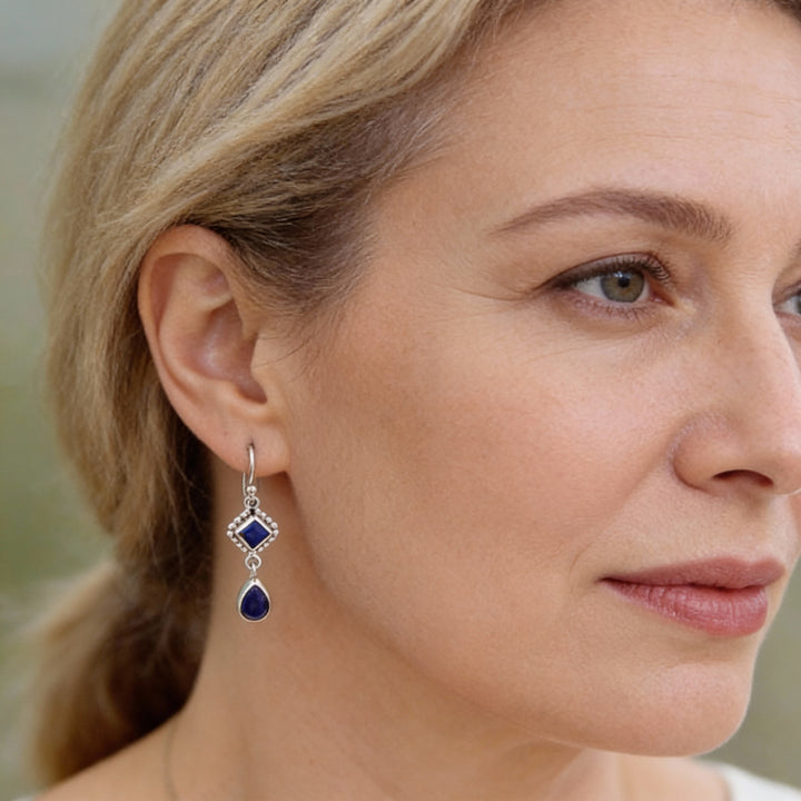 Kolczyki Srebro Kamień Niebieski Kryształ