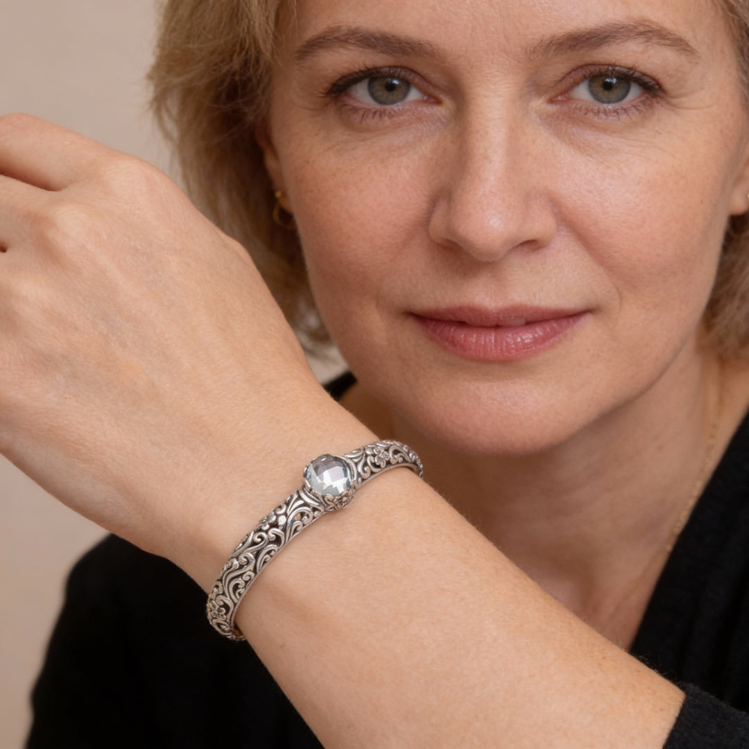 Otwarta vintage bransoletka srebrna z cyrkoniami