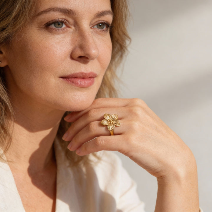 Pierścionek Kwiat Złoty