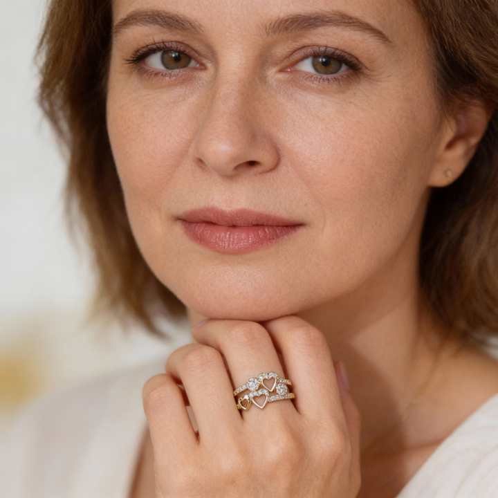 Pierścionek Serca Złote i Kryształ