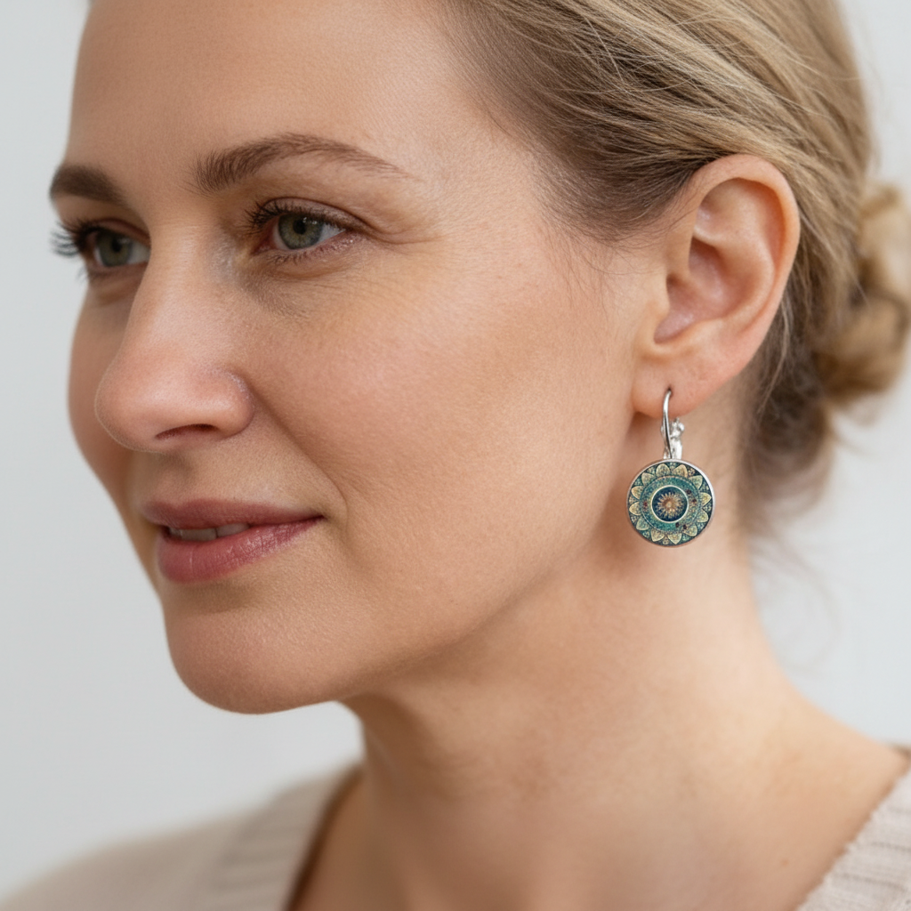 Vintage Kolczyki Okrągła Mandala