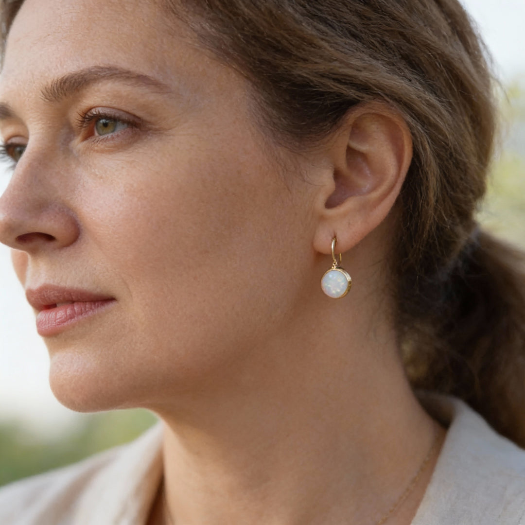 Vintage Złote Kolczyki z Kamieniem Opalowym