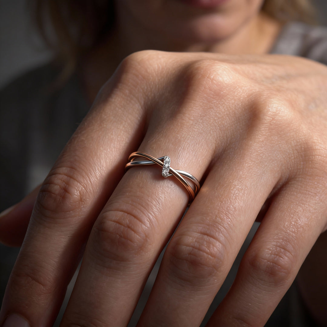 Pierścionek Vintage Srebrny z Kwiatami w Warstwach