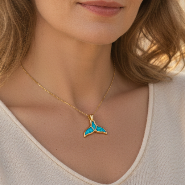 Naszyjnik Ogon Delfina z Niebieskim Opalem