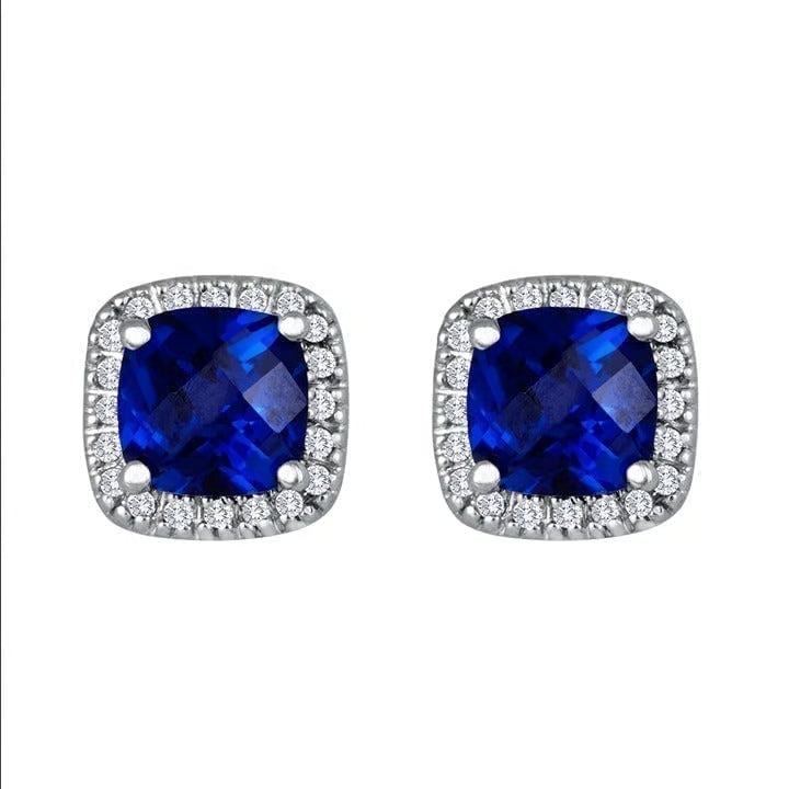 Kolczyki Saphir Square Stud | Białe Złoto