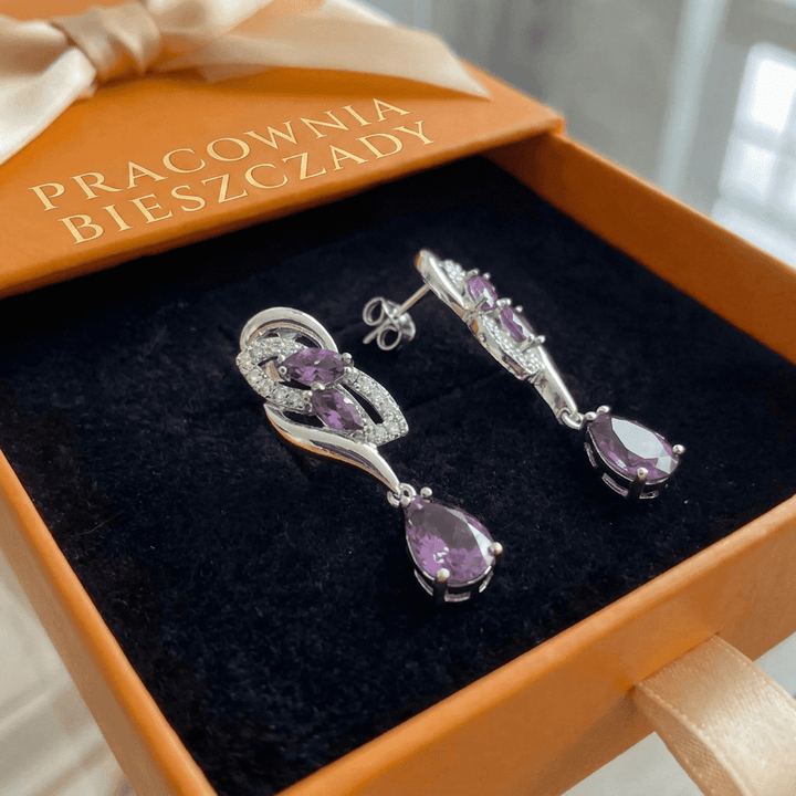 Kolczyki w kształcie kropli Amethyst Glimmer | Białe Złoto