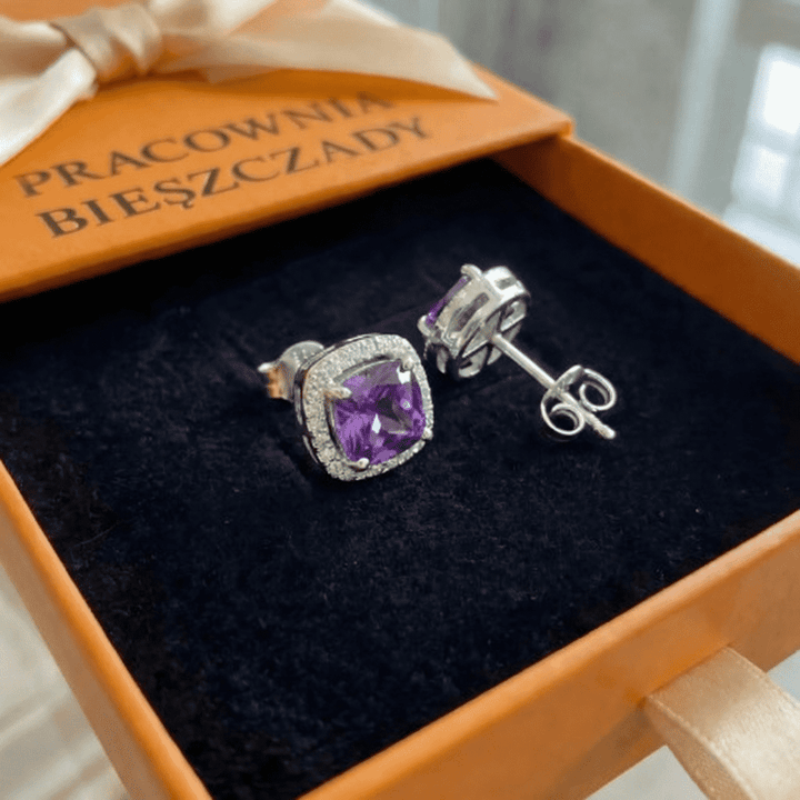 Kolczyki Amethyst Square Pave | Białe Złoto