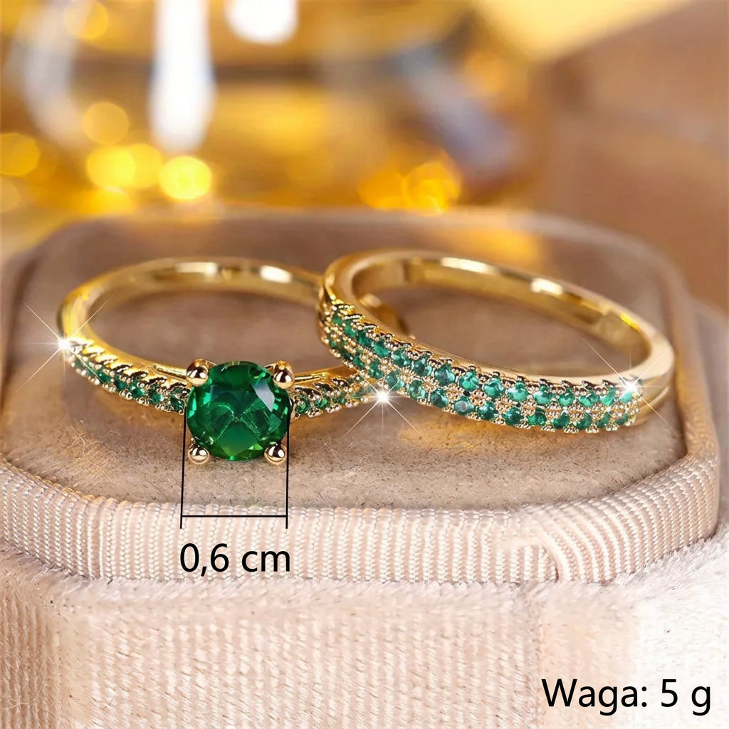 Serena Emerald Duo Komplet Pierścionków | Złoto