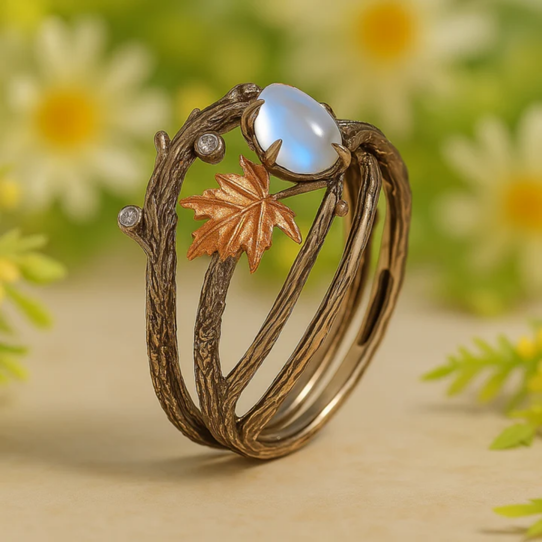Pierścionek z Naturalnym Kamieniem Księżycowym